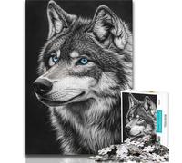 Puzzles pour Adultes 1000 pièces Loup Noir et Blanc, Jeu éducatif Familial, décoration Murale, Cadeaux d'anniversaire et de Noël Uniques 38x26cm