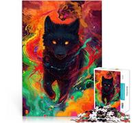 Puzzles pour Adultes 1000 pièces Loup Noir psychédélique Compétition de Vitesse Manuelle Convient pour la décoration de Bureau 38x26cm