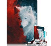 Puzzles pour Adultes 1000 pièces Loup Rouge et Blanc, Jeu éducatif Familial, décoration Murale, Cadeaux d'anniversaire et de Noël Uniques (38x26cm)