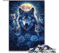 Puzzles pour Adultes 1000 pièces Loup sous la Lune Puzzle Stimulant pour Les Cerveaux, activité familiale, décoration intérieure, Cadeau de Vacances 50x75cm