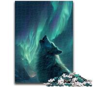Puzzles pour Adultes 1000 pièces Loup sous l'aurore boréale pour Les 14 Ans et Plus Cadeaux intéressants pour la réduction du Stress pour Les Amis et la Famille 26x38cm