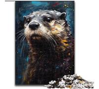 Puzzles pour Adultes 1000 pièces Loutre Peinture à l'huile Portrait en Bois, Décoration Artistique DIY Parfaite ou Cadeau d'anniversaire 50x75cm pour Jeu interactif en Famille