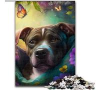 Puzzles pour Adultes 1000 pièces Magnifique Staffordshire Bull Terrier en Bois,décoration Artistique DIY Parfaite ou Cadeau d'anniversaire Décoration Artistique DIY,Cadeau d'anniversaire Parfait