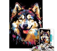 Puzzles pour Adultes 1000 pièces Malamute d'Alaska Activités ludiques et colorées à la Maison Jeu éducatif de Course de Vitesse Manuelle pour Les 14 Ans et Plus Jeu de Puzzle Offert (50x75cm)