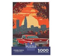 Puzzles pour Adultes 1000 Pièces Memphis Cityscape with Classic Car Puzzles pour Adolescents Découpe De Précision Difficulté Et Défi Cadeaux d'anniversaire Et Cadeaux Uniques 70x50cm/1000pcs