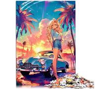 Puzzles pour Adultes 1000 pièces Miami Sunset Classic Cars Difficult Hard Jigsaw 26x38cm est idéal comme Cadeau pour Toute la Famille