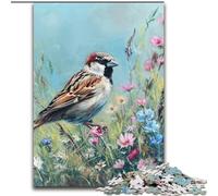 Puzzles pour Adultes 1000 pièces Moineau dans l'herbe Puzzles stimulants 50x75cm Activités Amusantes à la Maison, Cadeaux d'anniversaire, Cadeaux de Voyage