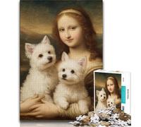 Puzzles pour Adultes 1000 pièces Mona Lisa et Son Chien, Jeu éducatif, Jouet de défi, Cadeaux pour Amis et Famille, à partir de 14 Ans, 38x26cm