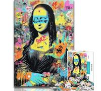Puzzles pour Adultes 1000 pièces Mona Lisa Graffiti, Anti-Stress Staycation Kill Time avec Affiche et fiche de Questions Assorties (38x26cm)