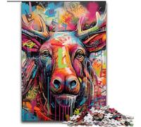 Puzzles pour Adultes 1000 pièces Moose Graffiti Puzzle 1000 pièces DIY Décoration intérieure Jeu de réflexion pour Adolescents (Taille 50x75cm)