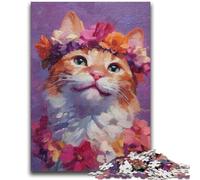 Puzzles pour Adultes 1000 pièces, Motif Chat et Fleur, pour Adolescents, Anti-Stress, Difficile, décoration d'intérieur et Cadeaux Uniques (38x26cm)
