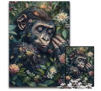 Puzzles pour Adultes 1000 pièces, Motif chimpanzé Floral, Puzzles en Carton, Jeux en Famille, décoration à Faire soi-même, 26x38cm
