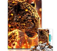 Puzzles pour Adultes 1000 pièces, Motif léopard des Flammes, Jeux d'activités familiales stimulants, Jouets à Faire soi-même pour décoration Murale de la Maison, Cadeaux (Taille 75x50cm)
