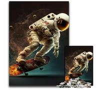 Puzzles pour Adultes 1000 pièces, Motif Skateboard d'astronaute Amusant, Puzzles en Bois pour Adultes, décoration idéale pour la Maison ou Le Bureau, Cadeau de Noël idéal 50x75cm