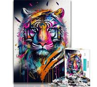 Puzzles pour Adultes 1000 pièces, Motif tête de Tigre, Pop Art, 1000 pièces, Jeux Amusants, Chaque pièce est Unique - Jeu Familial Stimulant (Taille 38x26cm)