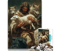 Puzzles pour Adultes 1000 pièces Moutons et Jésus, Assemblage de Motifs, avec Affiche et fiche de Questions-réponses Assorties, à partir de 14 Ans, 38x26cm