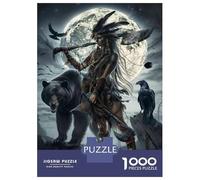 Puzzles pour Adultes 1000 Pièces Native American Warrior Art Print-3 Puzzle Casse-tête Jeu Anti-Stress Cadeau Unique d'anniversaire Et De Noël 52x38cm/1000pcs