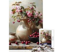 Puzzles pour Adultes 1000 pièces Nature Morte aux cerisiers en Fleurs Décoration Murale Jeu éducatif avec Poster et fiche de Questions Assortis Dimensions 38x52cm