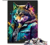 Puzzles pour Adultes 1000 pièces Néon Art Loup Puzzle Soirée de Jeux en Famille Expérience visuelle stimulante et enrichissante (Taille : 50x75cm)