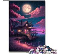 Puzzles pour Adultes 1000 pièces Neon Beach House en Bois, pour Les Anniversaires, Noël, Halloween, Thanksgiving, Pâques 1000 pièces(50x75cm)