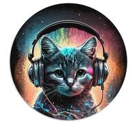 Puzzles pour Adultes 1000 pièces Neon DJ Cat 1000 pièces Puzzles Ronds pour Adultes Jeu interactif Familial, Cadeau Artisanal avec Illustrations colorées 1000 pièces (67,5x67,5cm)