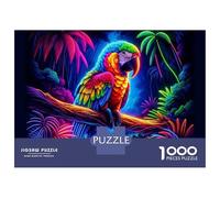 Puzzles pour Adultes 1000 Pièces Neon Parrot Jungle Scene Puzzles pour Adultes Jeu Manuel Décoration Parfaite Activités Amusantes À La Maison 52x38cm/1000pcs