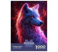 Puzzles pour Adultes 1000 Pièces Neon Wolf Portrait Puzzles pour Adultes pour S'amuser en Famille Un Défi À Relever Apprentissage Jouets Éducatifs 38x26cm/1000pcs