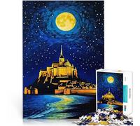 Puzzles pour Adultes 1000 pièces Nuit du Mont Saint-Michel Jouets de Jeu pour Cadeau Familial Idées Cadeaux 38x26cm