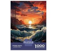 Puzzles pour Adultes 1000 Pièces Ocean Waves Sunset Art Print Puzzles pour Adolescents Anti-Stress Défi Éducatif Cadeaux De Noël Et d'anniversaire 38x26cm/1000pcs