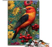 Puzzles pour Adultes 1000 pièces Oiseau Rouge et Fleurs, Jeu Familial Anti-Stress, défi Difficile, renforce l'amour Entre Couples (Taille 50x75cm)