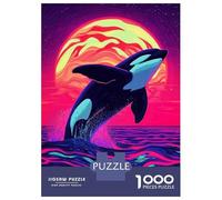 Puzzles pour Adultes 1000 Pièces Orca Leaping Neon Sunset Puzzle pour Adultes, Jeu De Réflexion, Cadeaux pour Femmes, Activités Amusantes À La Maison 52x38cm/1000pcs