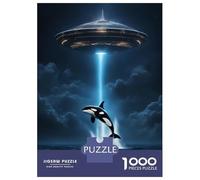 Puzzles pour Adultes 1000 Pièces Orca Whale Alien Spaceship Puzzles pour Adultes Jeu Manuel Défi Difficile Aidez Votre Cerveau À Faire Travailler 70x50cm/1000pcs