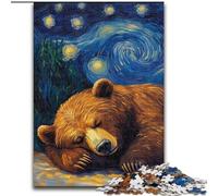 Puzzles pour Adultes 1000 pièces Ours Brun Ciel Nocturne Puzzle 1000 pièces Un Casse-tête Stimulant pour Les Adolescents, Amusant en Famille, Cadeau de décoration d'intérieur DIY (Taille 50x75cm)
