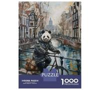 Puzzles pour Adultes 1000 Pièces Panda Bicycle Amsterdam Puzzle pour Adultes Jeu De Réflexion Une Œuvre d'art Activités Amusantes À La Maison 52x38cm/1000pcs