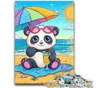 Puzzles pour Adultes 1000 pièces Panda en Vacances Jeu Stimulant et Jeu Familial Décoration Murale Cadeaux d'anniversaire et de Noël Uniques 38x26cm