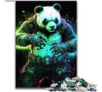 Puzzles pour Adultes 1000 pièces Panda Néon en Bois, idée Cadeau Unique de décoration d'intérieur DIY 50x75cm Fête d'anniversaire pour Hommes Femmes