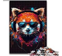 Puzzles pour Adultes, 1000 pièces Panda Roux avec Casque, Puzzles en Bois, Cadeau de Noël pour Adolescents, réduction du Stress, Cadeau Unique et Cool pour la Famille, 1000 pièces(50x75cm)