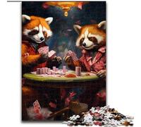 Puzzles pour Adultes 1000 pièces Panda Roux Jouant au Poker Puzzles 1000 pièces pour Adultes Jeu éducatif Défi Jouet (Taille 26x38cm)
