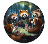 Puzzles pour Adultes, 1000 pièces, Panda Roux Jouant au Poker, Puzzles Ronds en Papier, Cadeau pour Hommes et Femmes, pour Tous Les Jours et Occasions spéciales (Taille 67,5 x 67,5 cm)