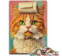 Puzzles pour Adultes 1000 pièces Papier Toilette Chat Orange Aide Le Cerveau à exercer Jouets addictifs pour cultiver la Patience Convient aux Couples 38x26cm