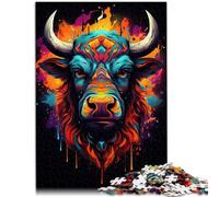 Puzzles pour Adultes 1000 pièces par Psychedelic Buffalo décoration d'intérieur Jouets 26 x 38 cm Cadeau d'anniversaire décoration Murale