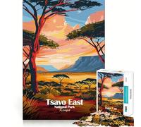 Puzzles pour Adultes 1000 pièces Parc National de Tsavo Est, Kenya Jeu d'art Ajustement Parfait Casse-tête Cadeau Moment de détente et de Divertissement Cadeau Artistique de Noël (50x75cm)