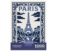 Puzzles pour Adultes 1000 Pièces Paris Eiffel Tower Blue Illustration Puzzles pour Adultes pour S'amuser en Famille Activités Amusantes À La Maison Jeu Familial Stimulant 38x26cm/1000pcs