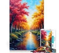 Puzzles pour Adultes 1000 pièces Paysage d'automne au Bord de la rivière Peinture à l'huile Jeu de logique Jeu Lent et Amusant Scène de Noël (38x52cm)