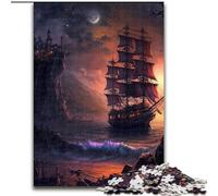 Puzzles pour Adultes, 1000 pièces, Paysage de Bateaux Pirates, en Bois, Divertissement Relaxant, Cadeau de Noël idéal et décoration d'intérieur, 1000 pièces(50x75cm)