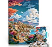 Puzzles pour Adultes 1000 pièces Paysage de la Ville d'Athènes Fabriqué en Carton pour et à partir de 14 Ans et Plus Jeux éducatifs pour Adultes et Adolescents Cadeau d'œuvre d'art。Taille：38x52cm