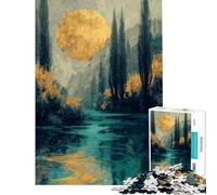 Puzzles pour Adultes 1000 pièces Paysage de Lune dorée sur Une rivière Tranquille Peinture Puzzles à Monter soi-même Jeu de Construction Défi Difficile Idéal comme Cadeau pour Toute la Famille