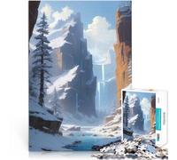Puzzles pour Adultes 1000 pièces Paysage Lo-FI animé de la vallée de la Montagne enneigée Impossible décoration Murale 52x38cm