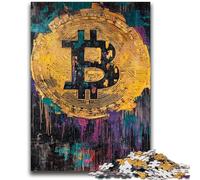 Puzzles pour Adultes 1000 pièces, Peinture à l'huile Bitcoin, Jeu de réflexion, décoration Murale, Cadeaux d'anniversaire et de Noël Uniques 26x38cm