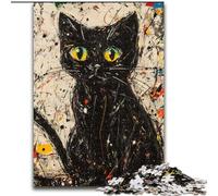 Puzzles pour Adultes 1000 pièces Peinture à l'huile Chat Noir, pour 14 Ans et Plus pour des soirées de Jeux en Famille Collection d'artistes, Beaux-Arts (Taille 50x75cm)